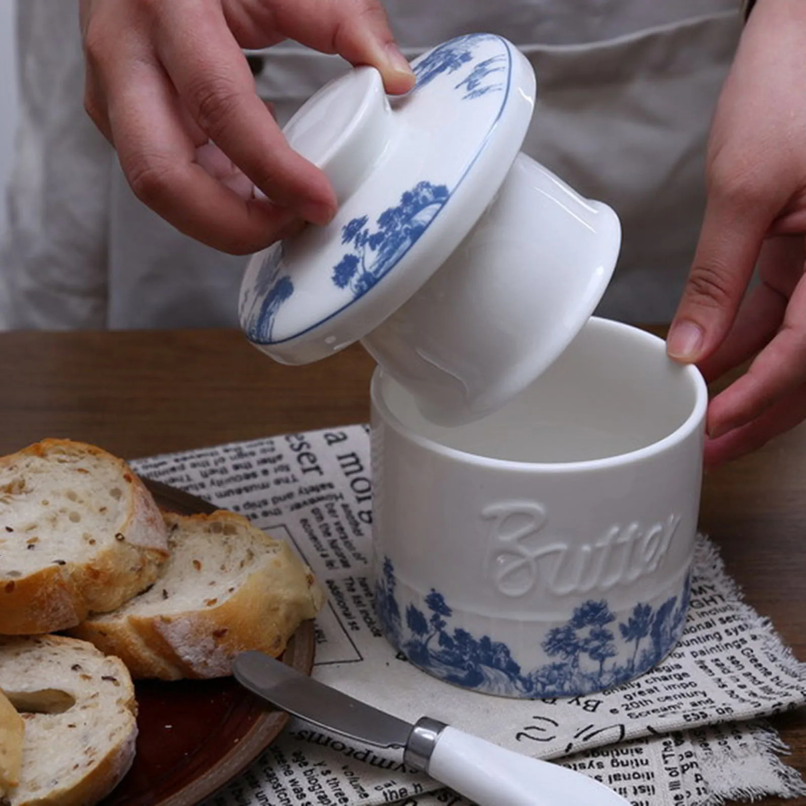 Pastoral Ceramic Butter Box French Dish Keeper Cheese Storage Tank With Lid Household Yellow Oil Cup 241206