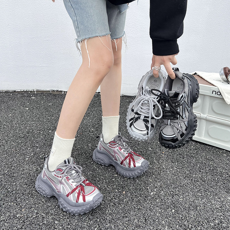 Shoes Female Outdoor Spring Summer Thick Bottom Sneakers Mesh Designer Shoes Silver White Casual Shoes Size 35-40