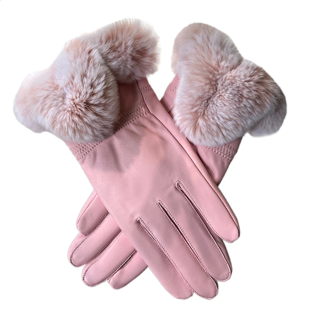 ZDFURS * Genuine Leather Gloves for Womens Winter Wool Lining Thickened Warm Soft Rex Rabbit Skin Sheepskin Gloves Windproof 241206