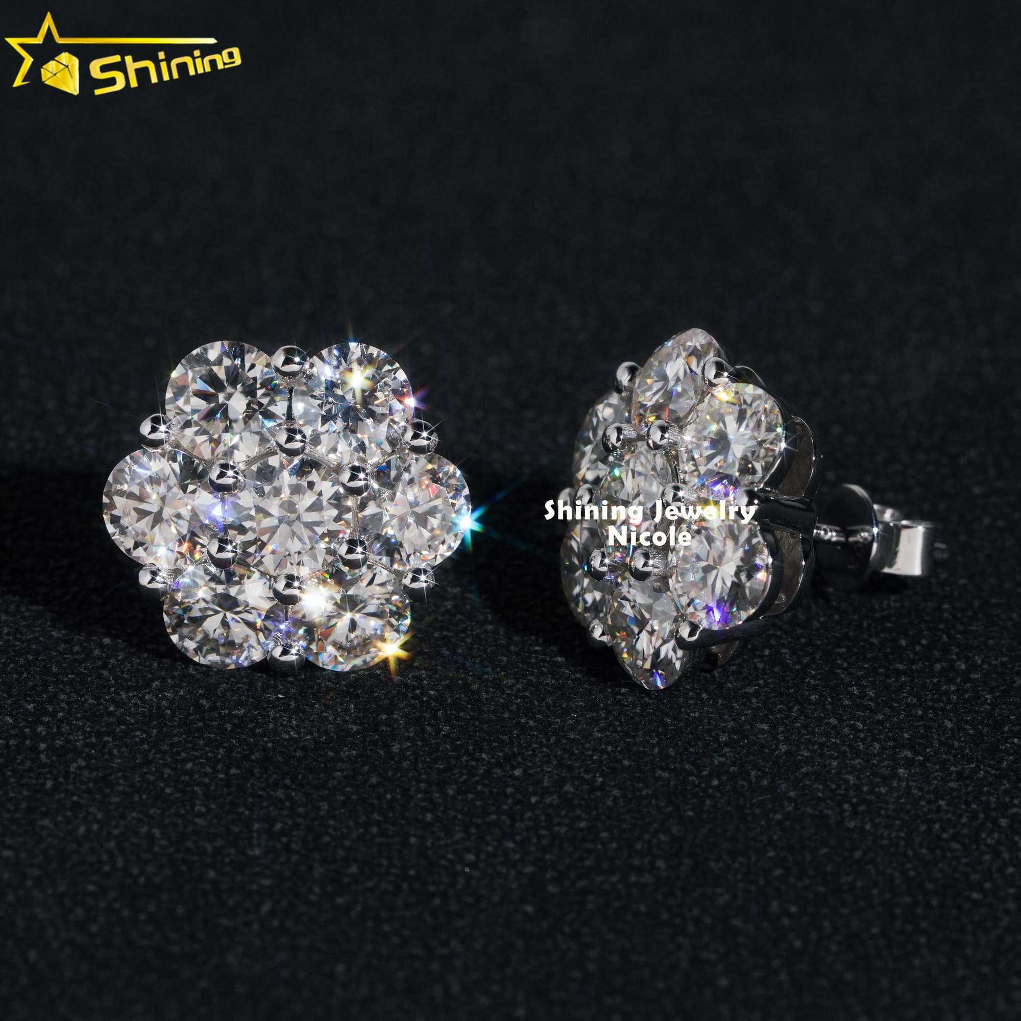 Hip Hop Fashion Iced Out 15MM Width Real 10k Solid Gold VVS Moissanite Flower Earrings for Men