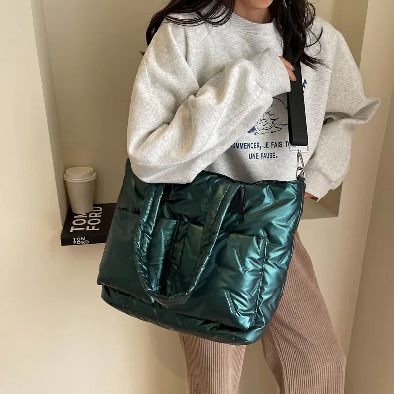 Bags Handbags Padded Bags Tote Women Shoulder Bag Ladies Hand Bags Large Capacity Glossy Quilted Cotton Bag 241206