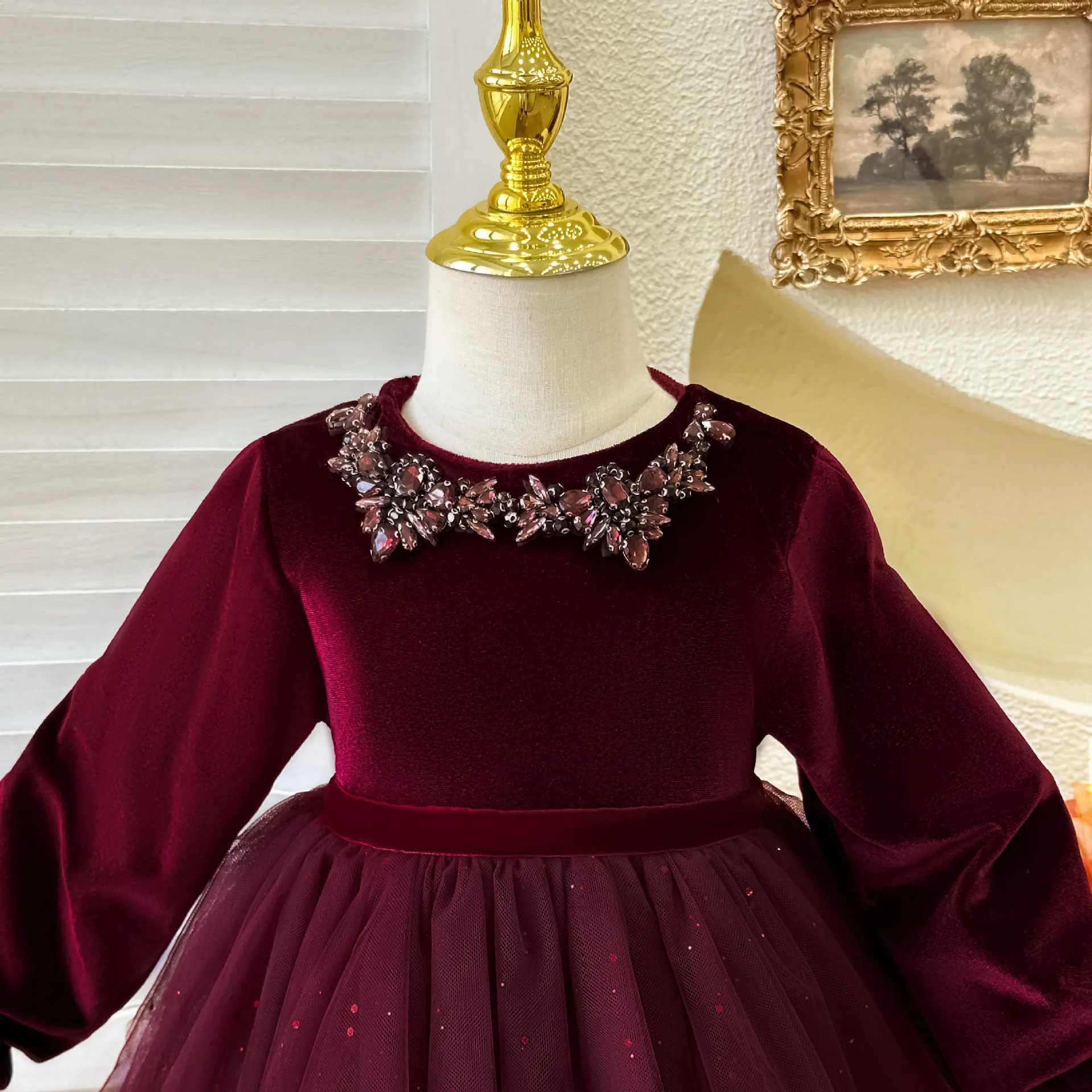 Girls Velvet Dress Autumn Winter Long Sleeve Shinny Little Girl Birthday Dress Elegant Puffy Kids Girls Princess DressXJ241206