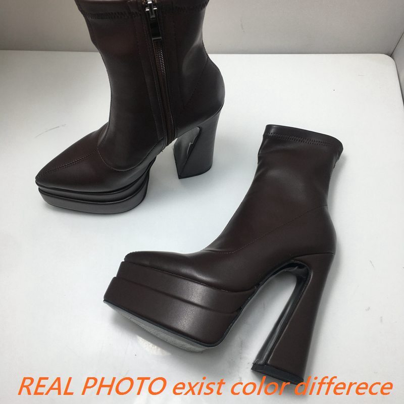 REAVE CAT Ladies Boots 15Cm Shaft Stretchy Pointed Toe High Heel 6 Inch Platform 5Cm Big Size 46 Party