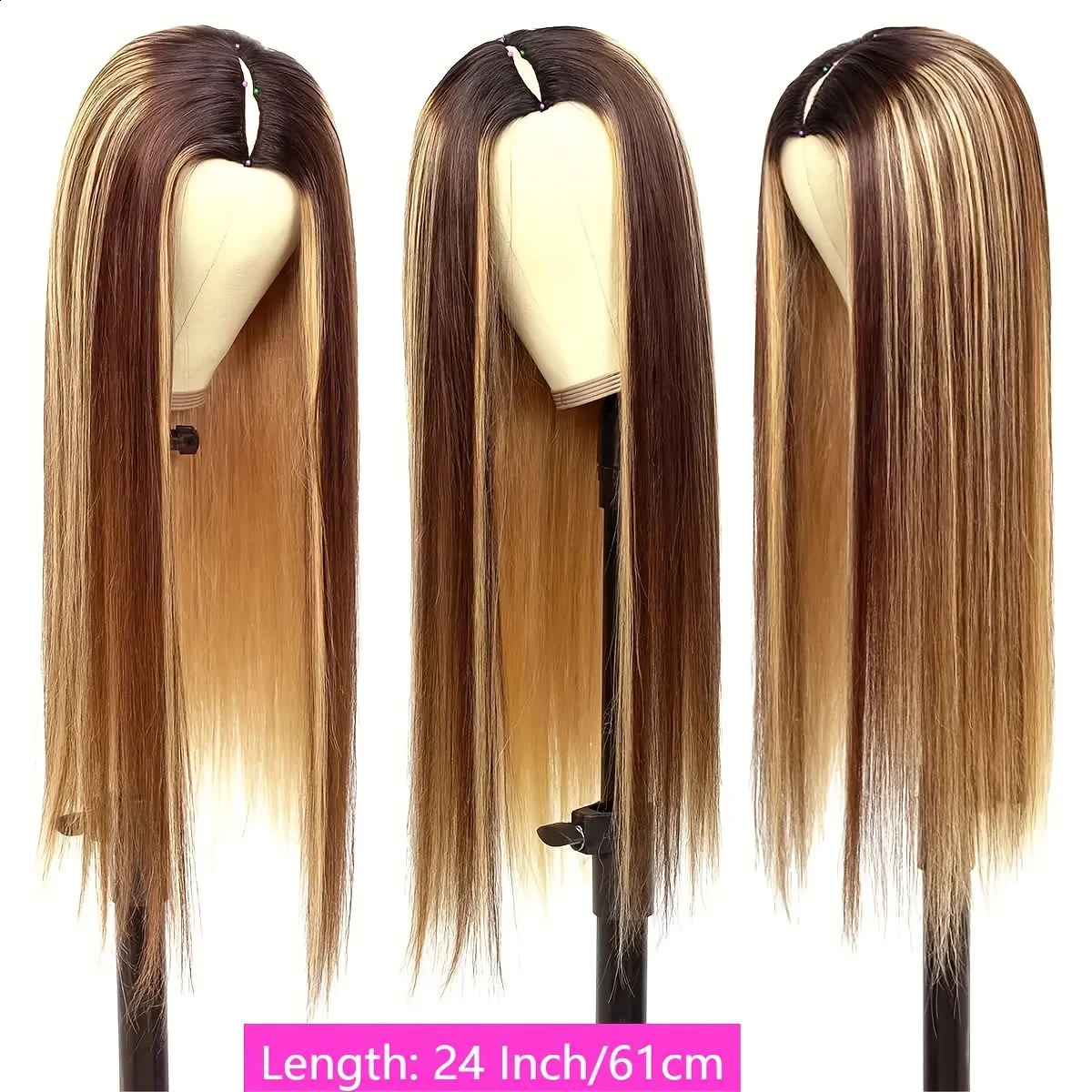 Non adhesive clothing Go Highlight V Part straight hair wig Honey blonde 4/27 Colored wig No need to leave Non adhesive V-shaped Mach 241206