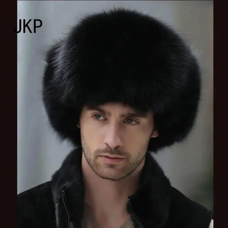 selling leather winter hat for men thick and warm raccoon and fox fur integrated hat for men hat 241206