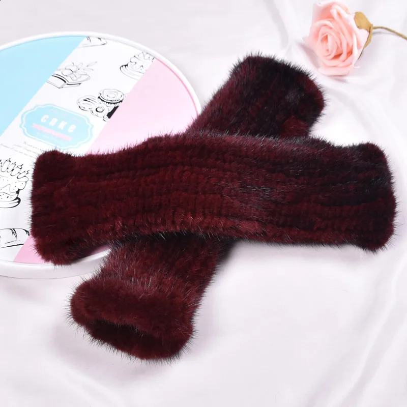 Womens genuine leather mink fur long Hepburn style gloves warm arms hand knitted high elasticity half finger sleeves autumn winter 241206