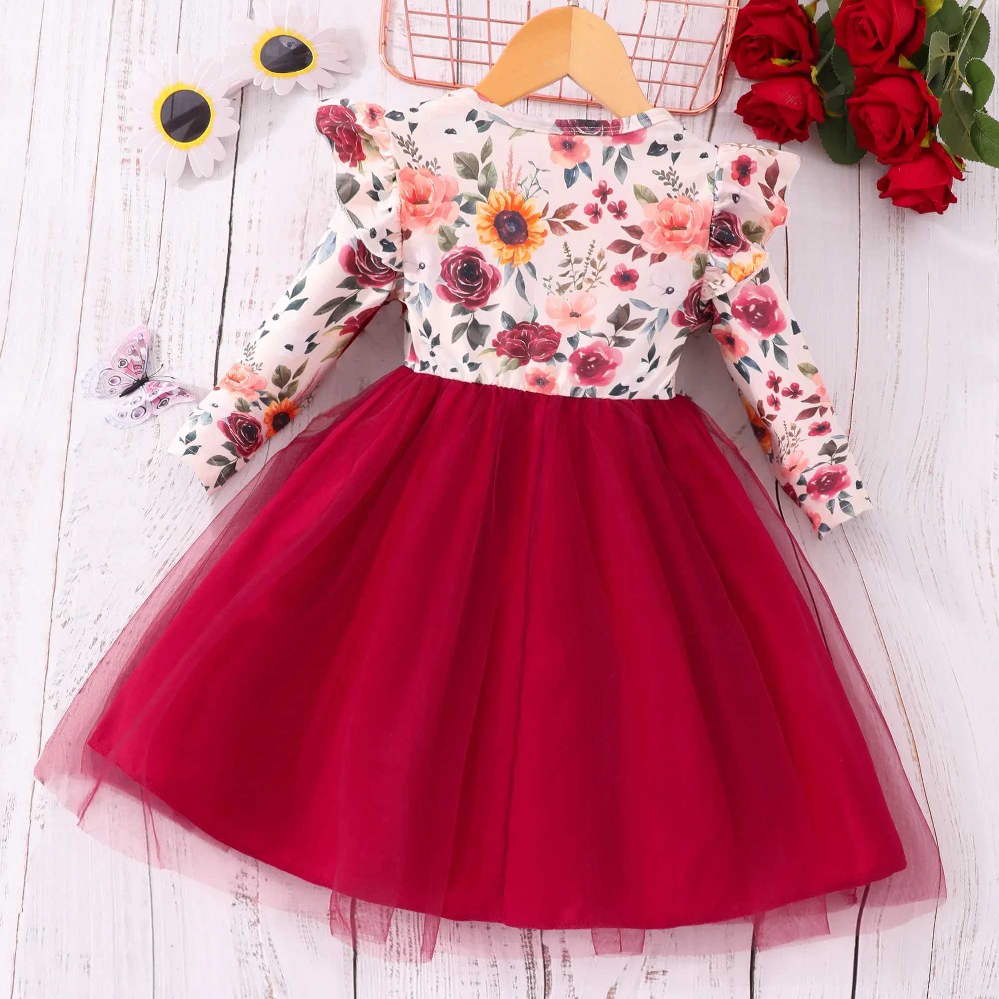 2024 Dress Kids Girls Clothes Summer Spring Princess Girls Clothing Long Sleeve Flower Par Children Dress 3 4 5 6 7 Years OldXJ241206