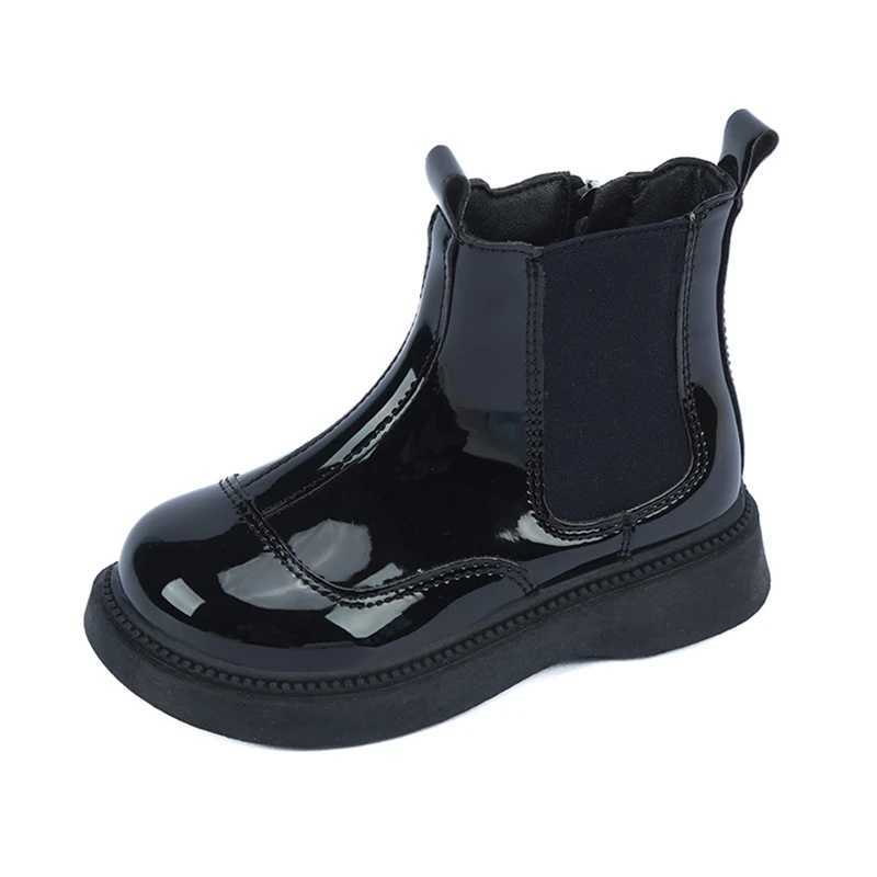 2024 Winter New Children Short Boots for Girls Fashion British Sle Soft Bottom Anti-slippery Versatile Chic Ankle Leather ShoeXJ241206