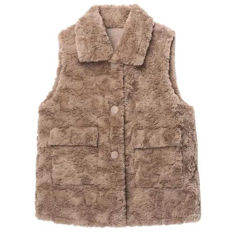 Vest Womens 2023 Winter New Korean Version Of the Lapel Fur All-In-One Lamb Wool Jacket Casual Short Waistcoat M7XJ241206