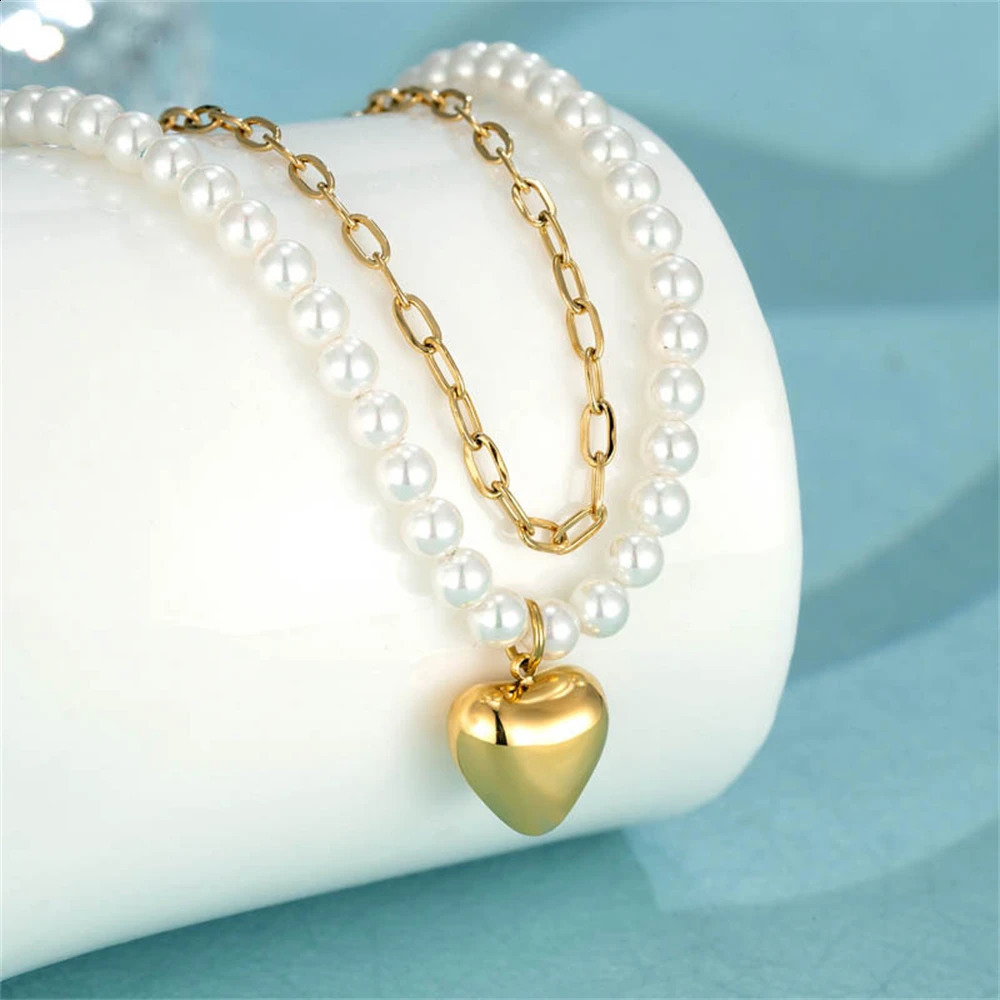 Ladies Pearl Rope Chain Double layer Necklace Love Necklace Pearl Necklace Steel Necklace Jewelry Anniversary Gift 241205