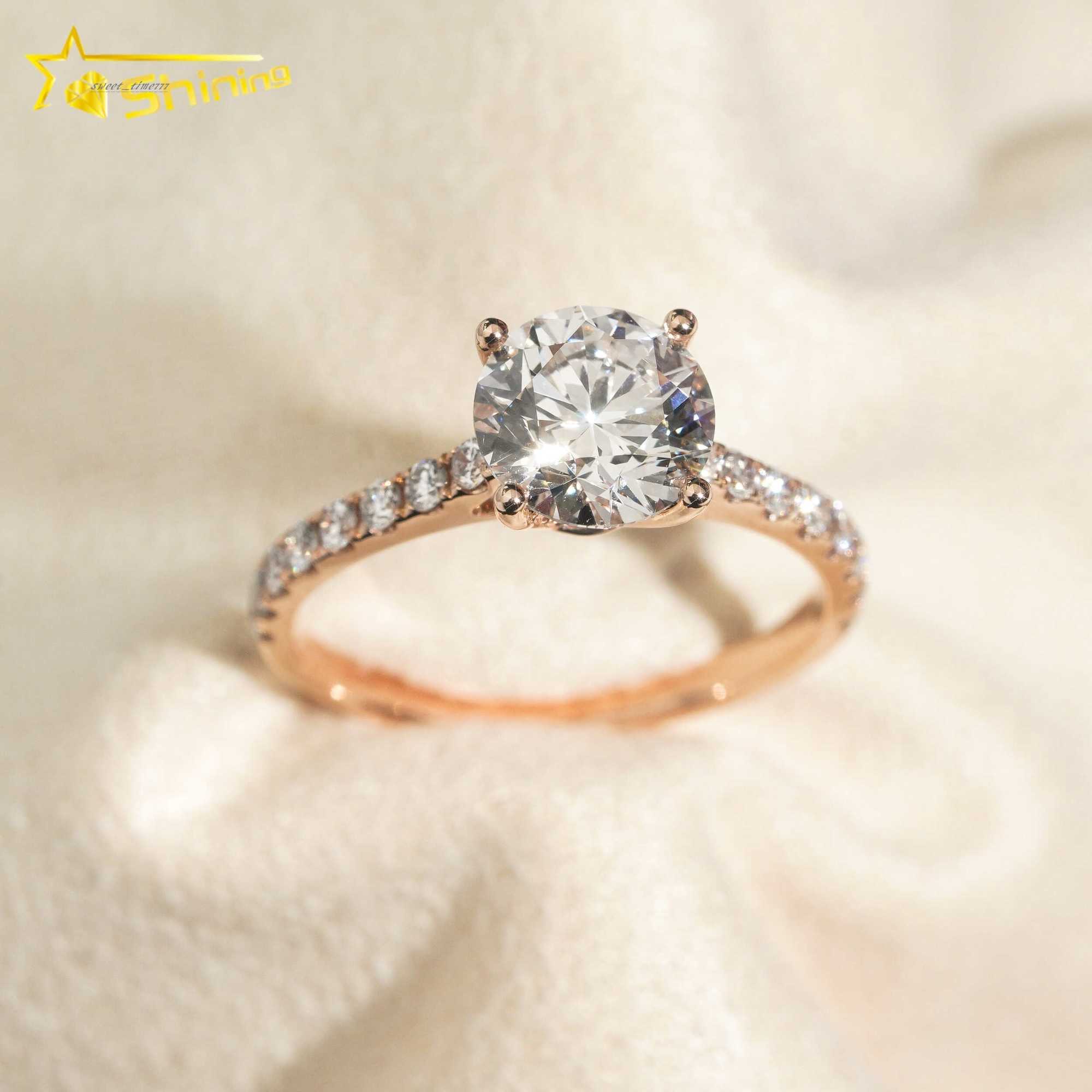 With GIA Certificate Women Jewelry Round Brilliant Cut 1.01ct 10K Real Gold D Color Lab Diamond Wedding Ring