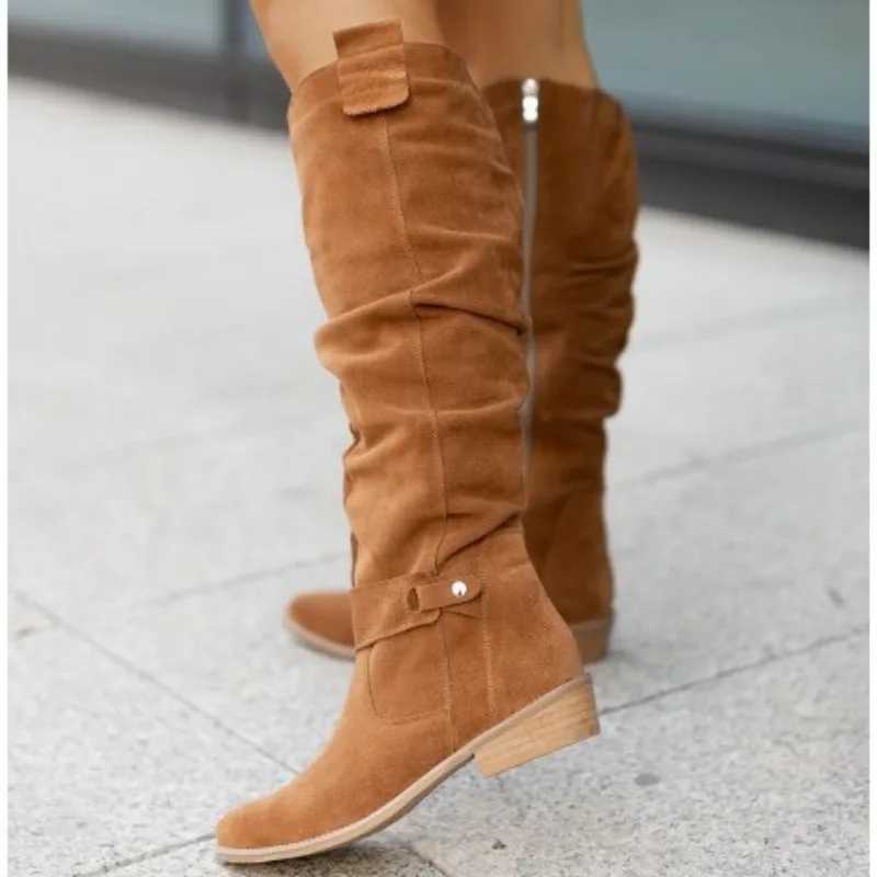 High Quality Autumn and Winter Warm Boots New Product Low Heel Side Zipper 40-43 Suede High Barrel Warm Boots Platform Shoes T241206