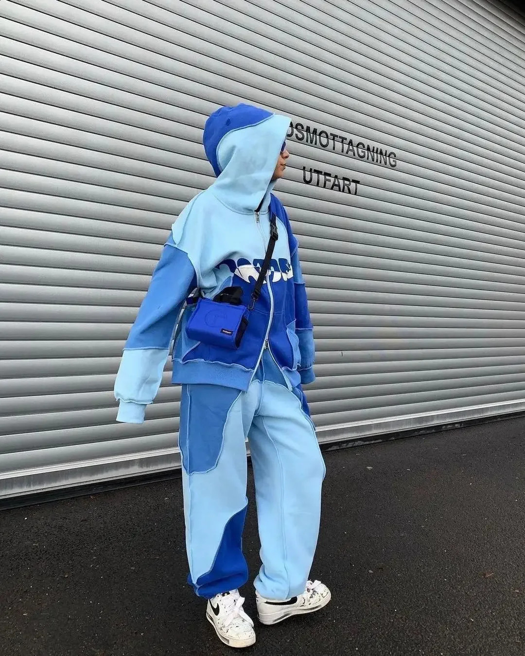 2024 European and American Stitching Retro Zipper Hooded Sweater Set Y2K Hiphop Color Casual for Men Women 241205