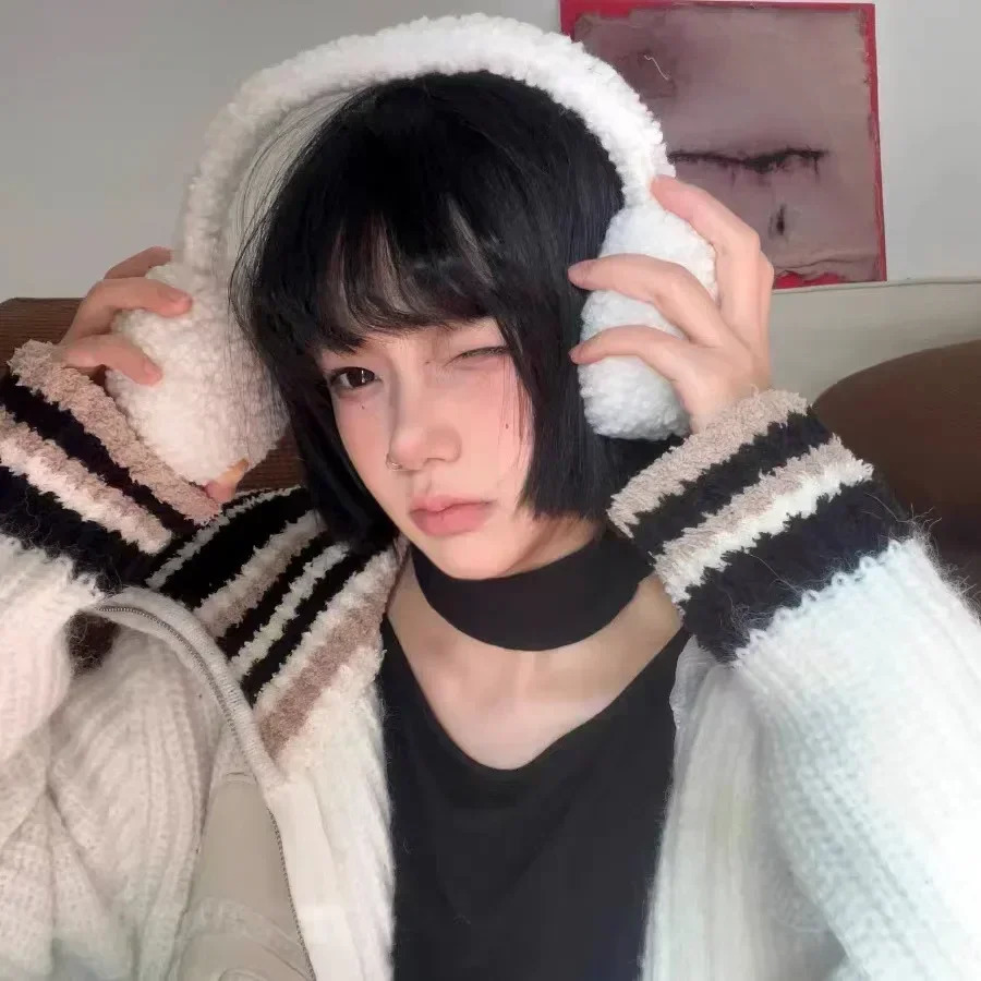 Lambswool Plush Eartips Y2K Womens Fluffy Eartips Cold Protection Eartips Warm Solid Color Plush Eartips Bicycle Accessories 241205