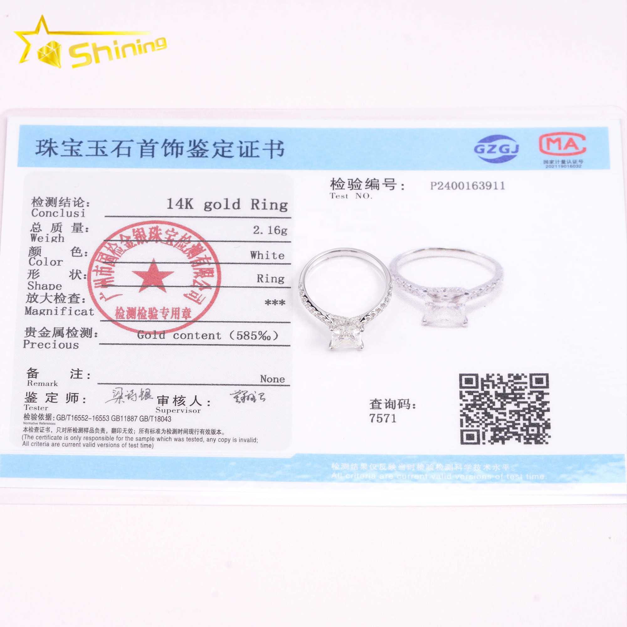 Pass Diamond Tester Classic 1ct Princess Cut VVS Moissanite Engagement Ring 14K Solid White Gold Wedding Women Ring