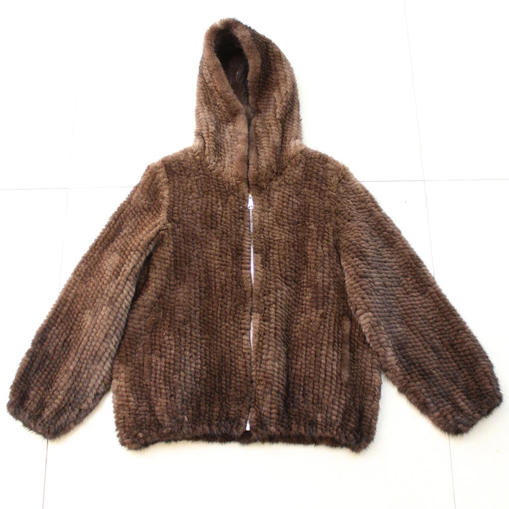 Fashion Knitted Mink Hoodie Winter Womens Warm Natural Fur Jacket Womens Casual Solid Long Sleeve Jacket 241202