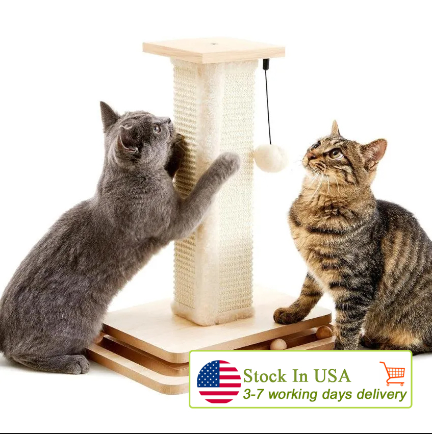 Made4Pets Pet-Friendly Feline Climbing Cube Durable & Interactive Cat Furniture, 2-In-1 Cat Scratcher With Sisal Ropes, with Dangling Plush Balls, 3-7