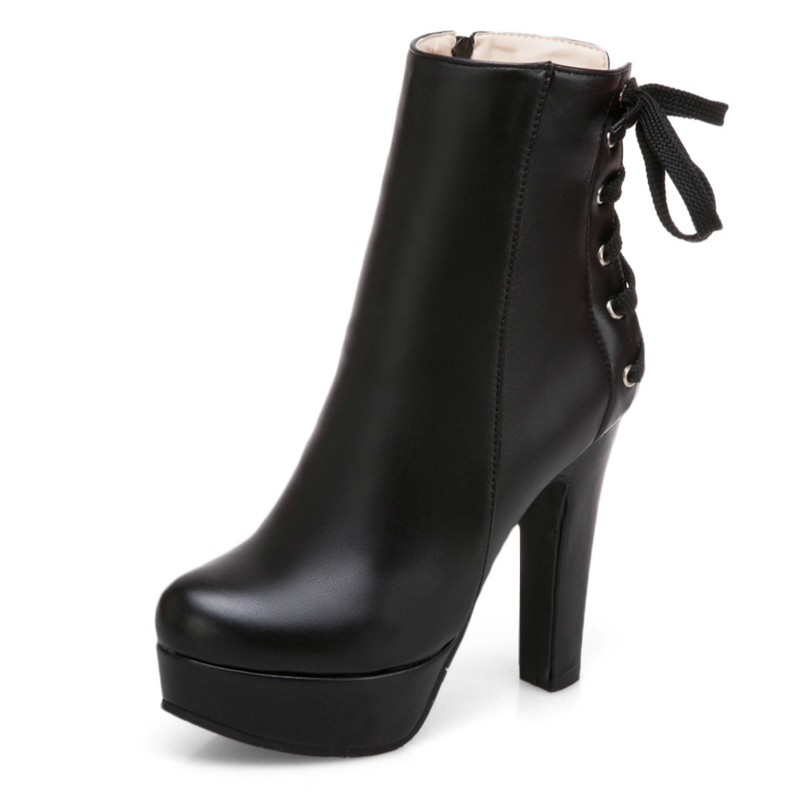 Fashion Ankle Boots For Women 2024 Lace Up Winter Short Boot Platform High Heel White Yellow Black Party Shoes Lady Large Size