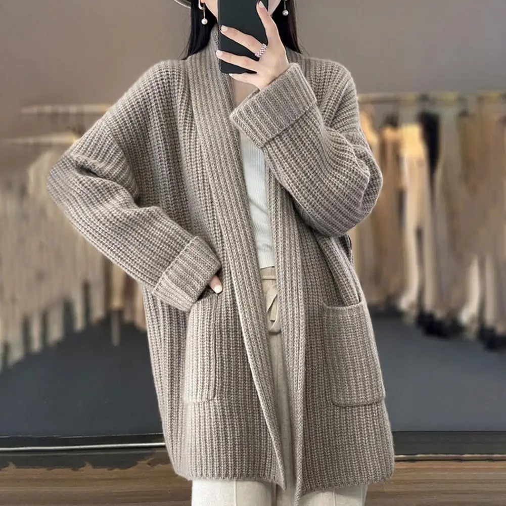 2024 Lazy style womens cardigan wool sweater autumn coat lapel knitted 241206