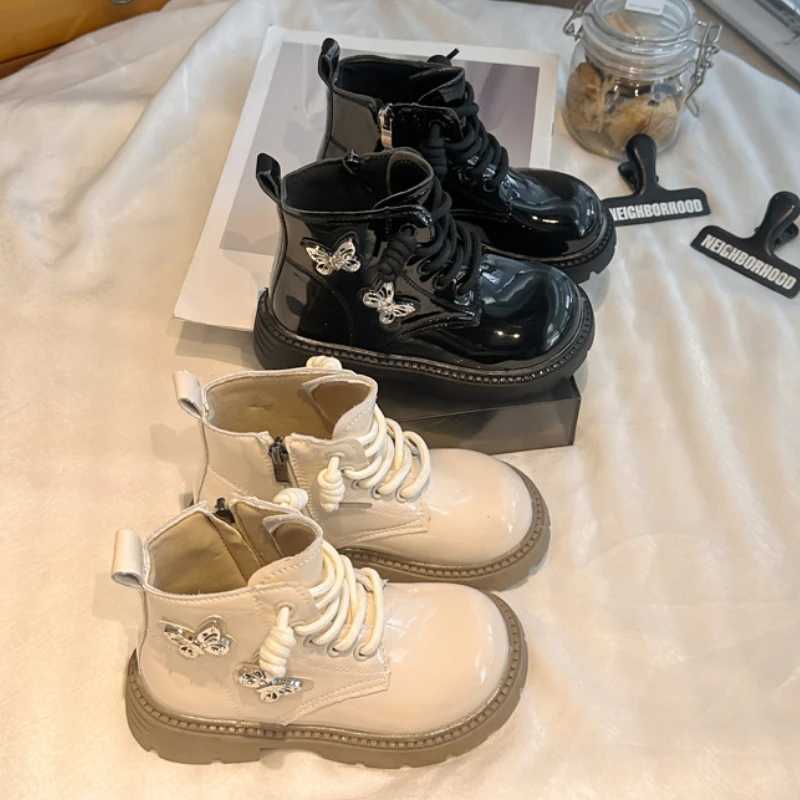 Autumn Girl Boots New Butterfly Girl Shoes Versatile Trendy Kid Shoe Cute Comfort Winter Boot Simple Daily Princess Leather BootXJ241206