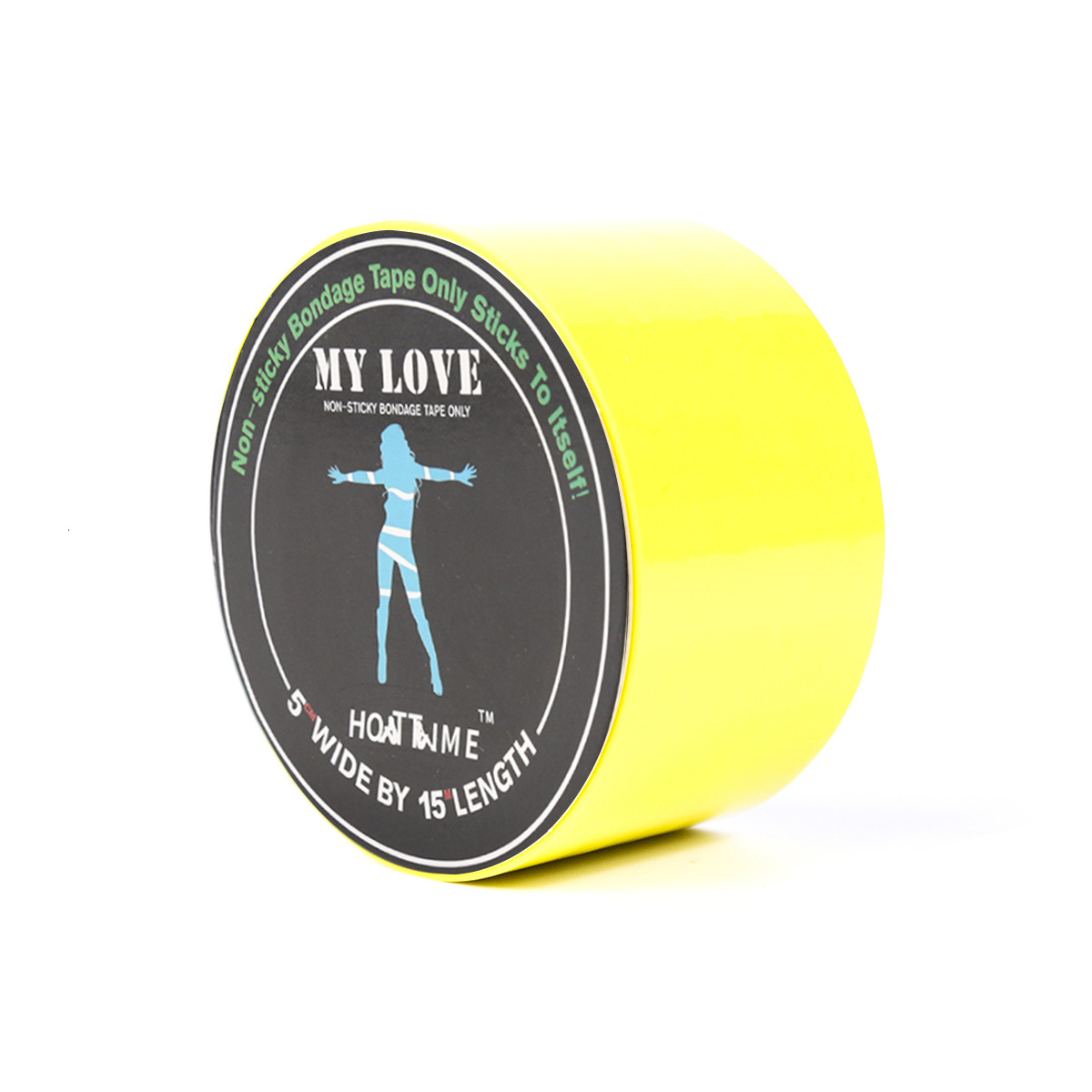 SM adult sexual products for women, bound and fixed with black electrostatic tape, yellow skin tape