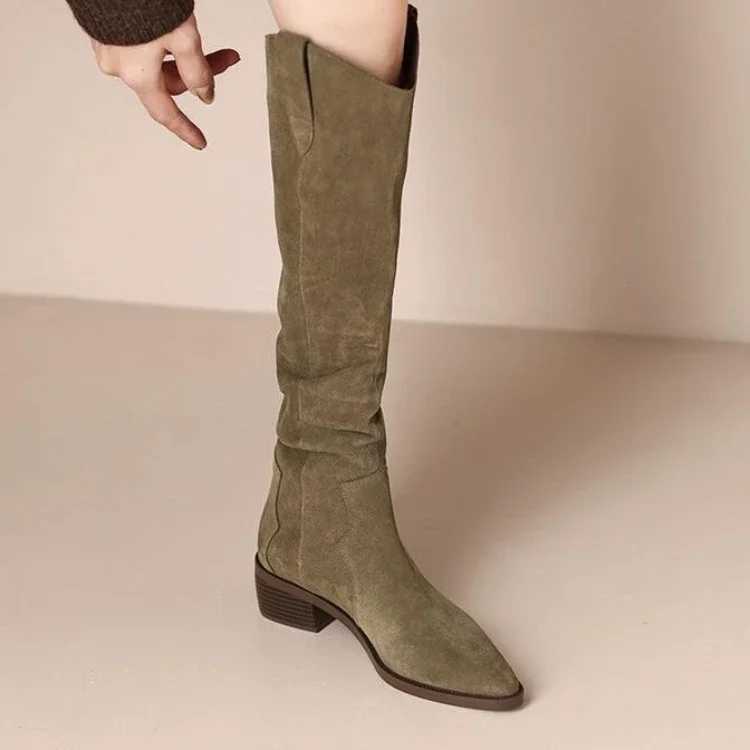 High Quality new elegant boots autumn ultra-thin knee long pleated thick boots Lg boots are knight boots T241206