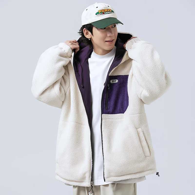 Fashion Double-Sided Wear Jacket Men Winter Cashmere Thicked Lamb Wool Cotton-Padded Jacket High Quality Warm Hooded Parka NewXJ241206