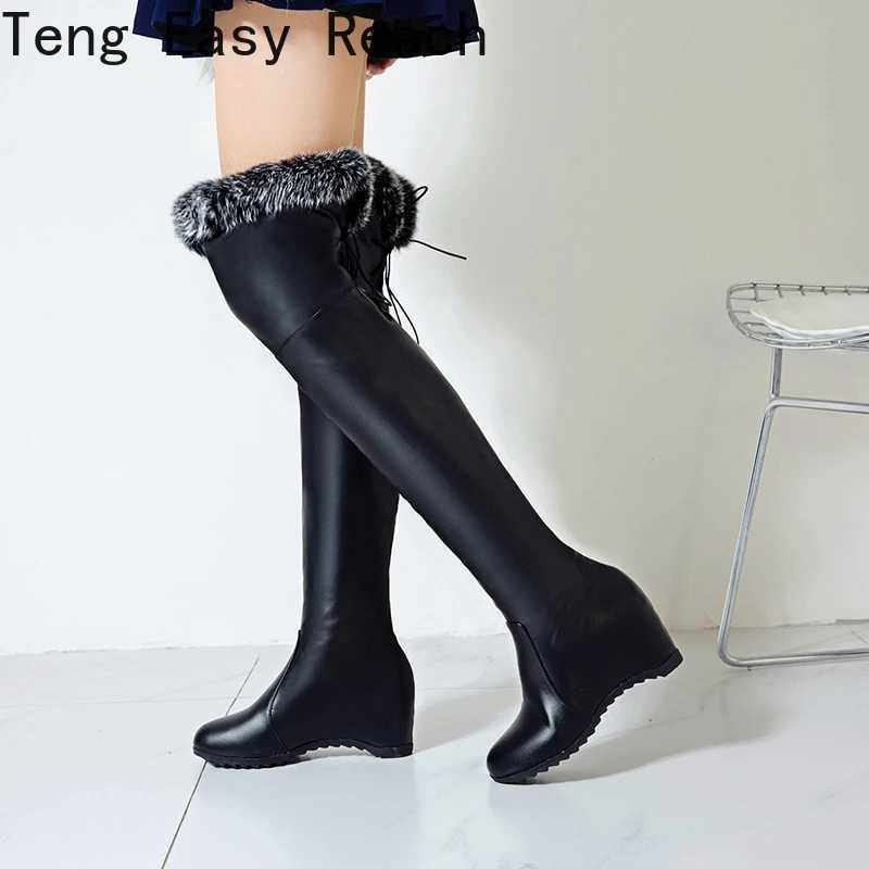 High Quality Spring Thigh High Boots Platform Winter Wen Over The Knee Boots Suede Lg Boots High Fur P Wedge Shoes Wan T241206