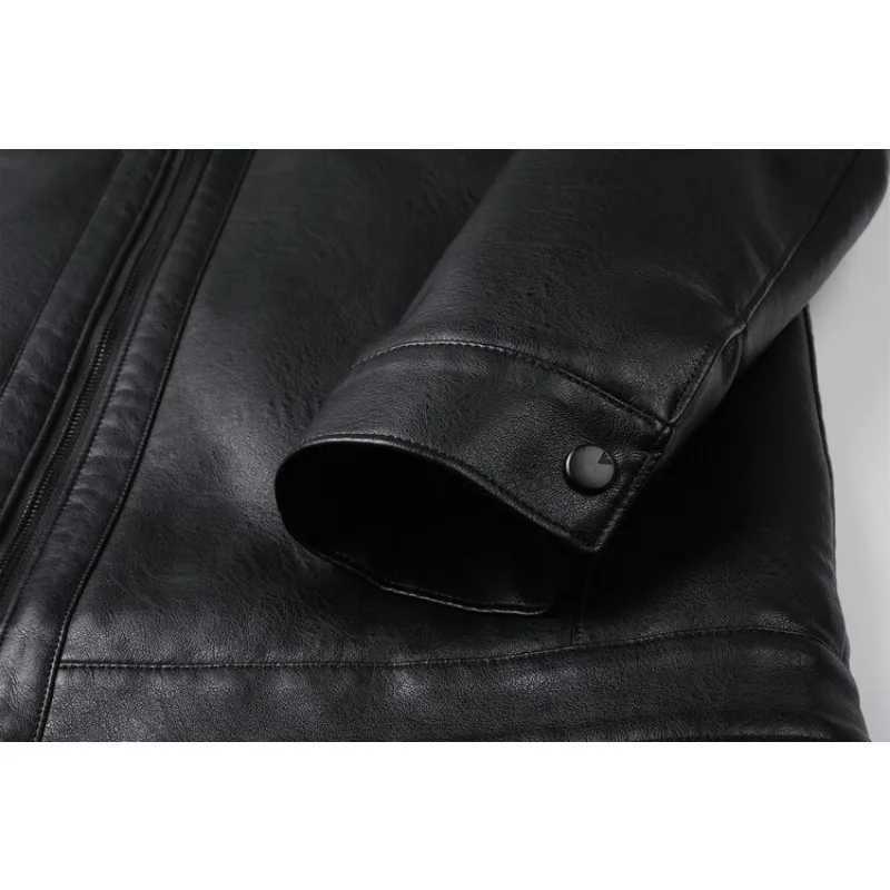 2 Colors!2023 Autumn and Winter Mens Leather Coat Thickened and Velvet Flip Collar Warm Leather Coats Mens JacketXJ241206