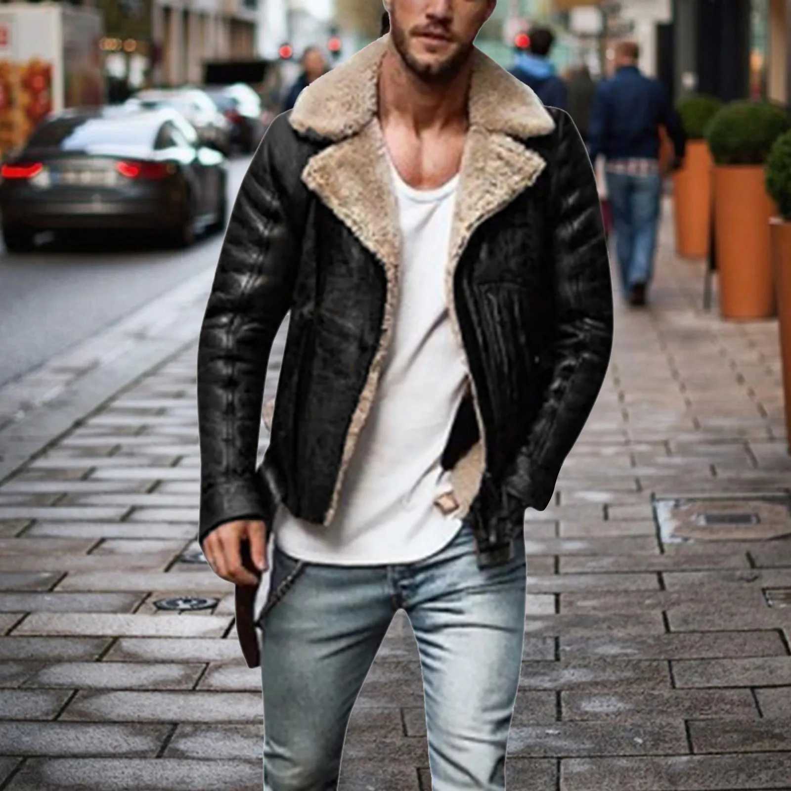 Autumn Winter Fashion Faux Fur Bomber Jacket Mens Thicken Motorcycle Jacket Zipper Double-sided Fur Jackets Keep Warm CoatsXJ241206