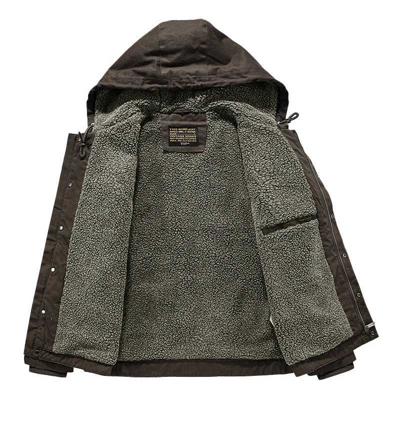 2022 Winter Cotton Padded Coat Mans Imitation Lamb Wool Coat Hooded Vintage Velvet Thicken Warm Safari Style Jackets ParkaXJ241206