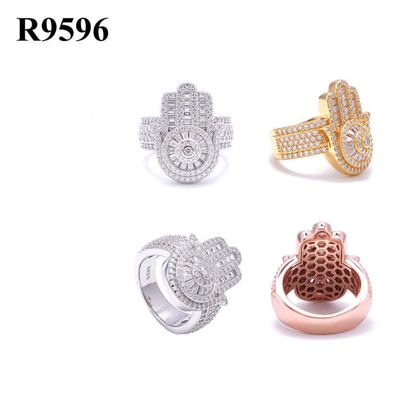 Dia hair new T-shaped palm hip-hop sier inlaid moissanite hot selg personalized mens ring