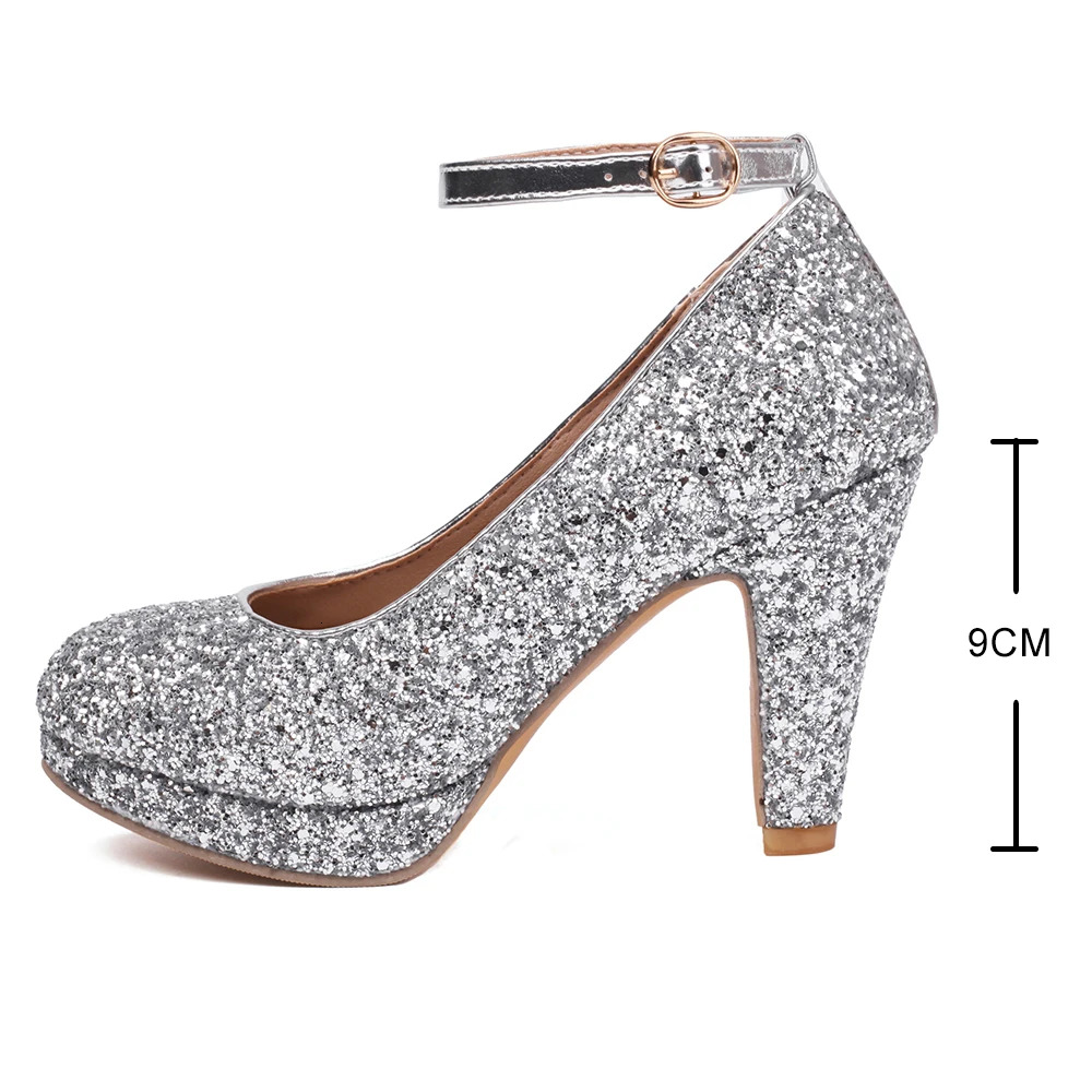 2024 Summer New Shiny Sequins High Heels Women Platform Sandals Party Dress Wedding Pumps Ladies Shoes Gold Sier Atos Mujer