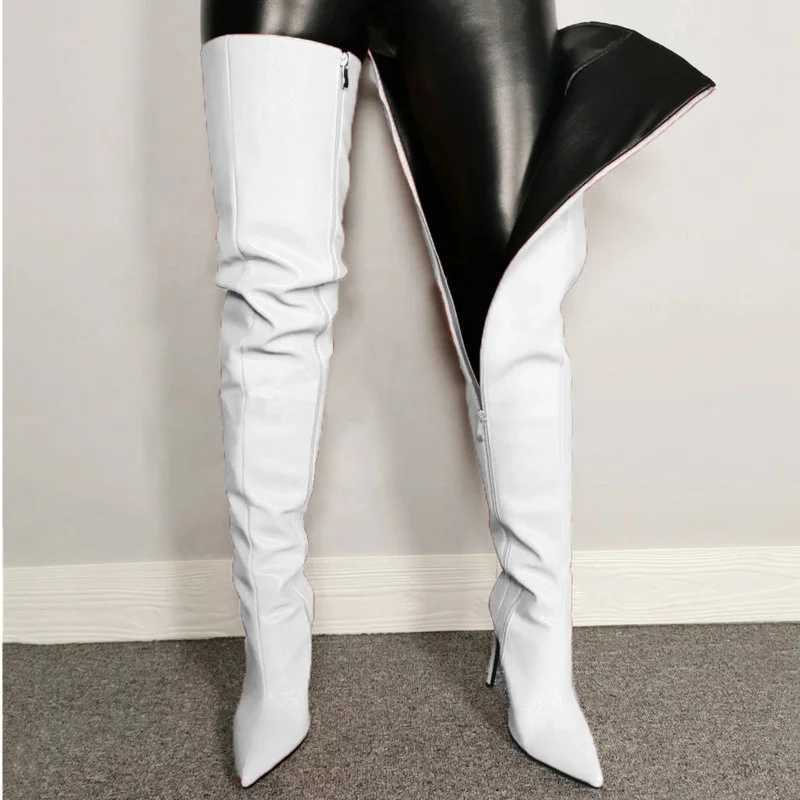 High Quality Large size 40-46 high H-temperature knee high boots Pu leather slim high heels T241206
