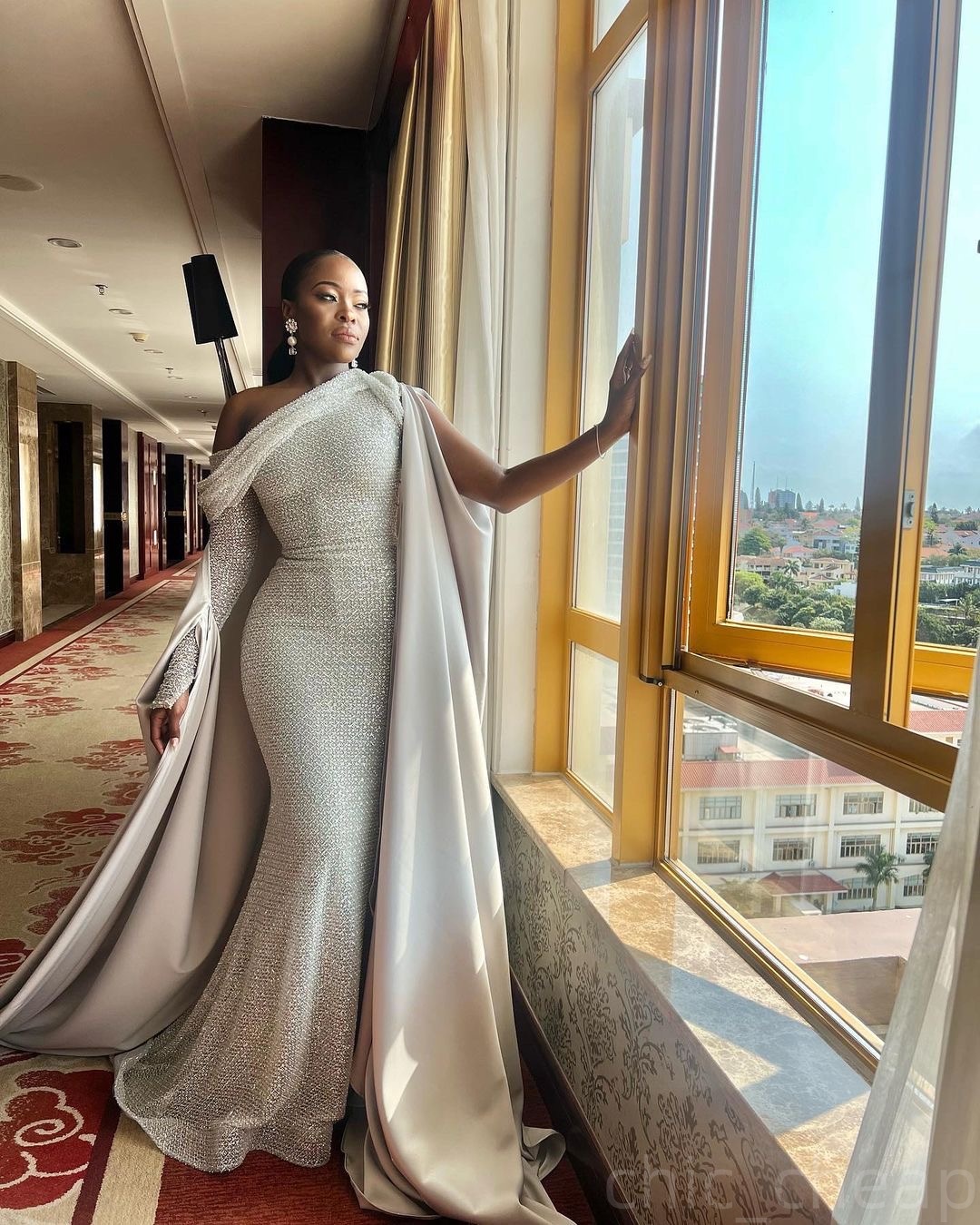 Silver Mermaid Prom Dresses 2025 Two Pieces Sequined Satin One Shoulder Evening Formal Party Second Birthday Engagement Gowns Plus Size Dress For Spec