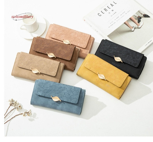 Amazon cross-border wallet wholesale European and American retro frosted leaf buckle long handbag large capacity wallet #24 swissmilitary