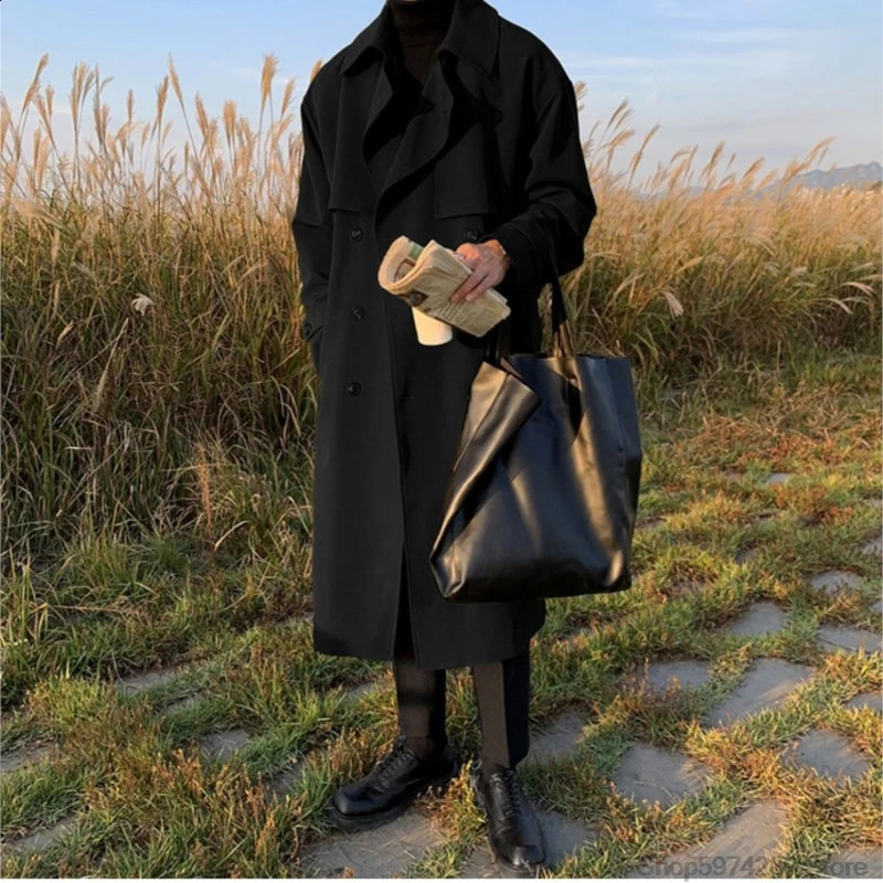 Trench coat man Long Korean Mens Fashion Overcoat Male Windbreaker Streetwear Men Coat Outer Wear Clothing 241202