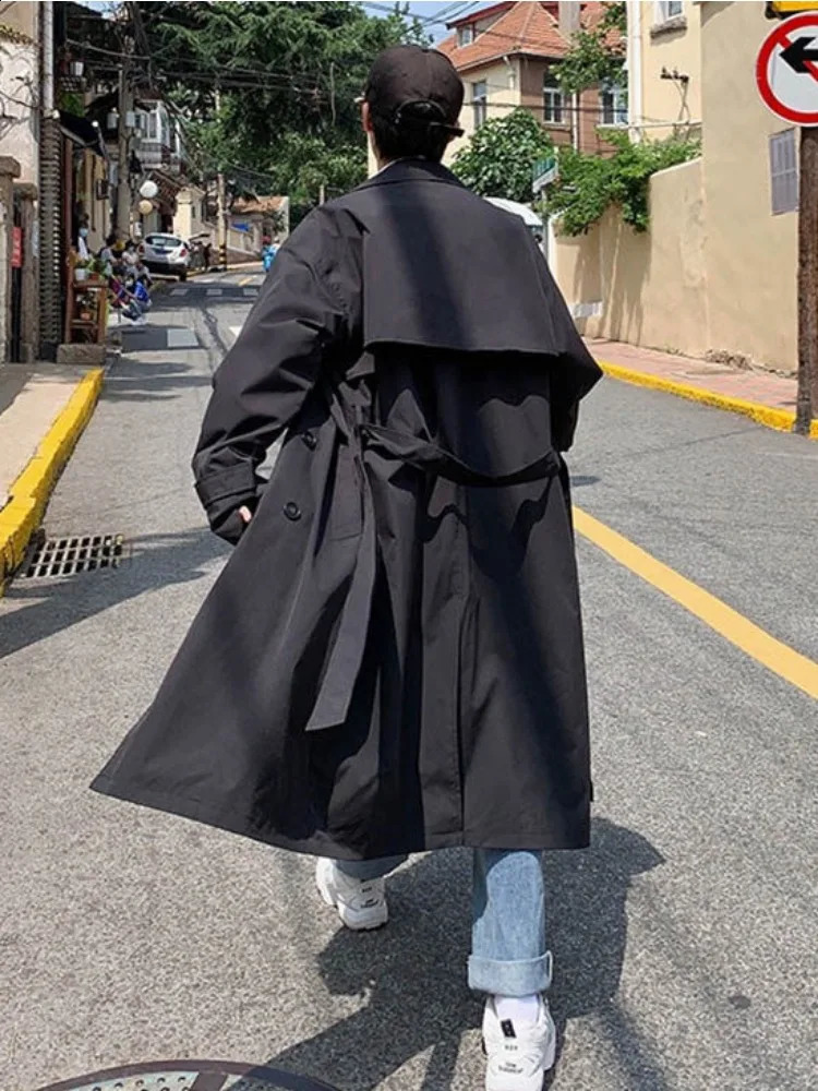 Long Man Trench Coat Midlength Doublebreasted Loose Jacket Korean Version Casual Handsome Outerwear Autumn Winter Waterproof 241202