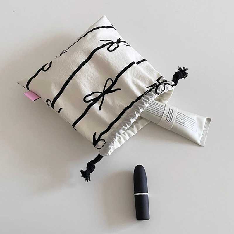 Bow Knot Striped Mini Drstring Bag Cosmetic Storage Pouch Women Wallet Sweet Kaii String Mini Pouch Girls Storage Mini BagXJ241206