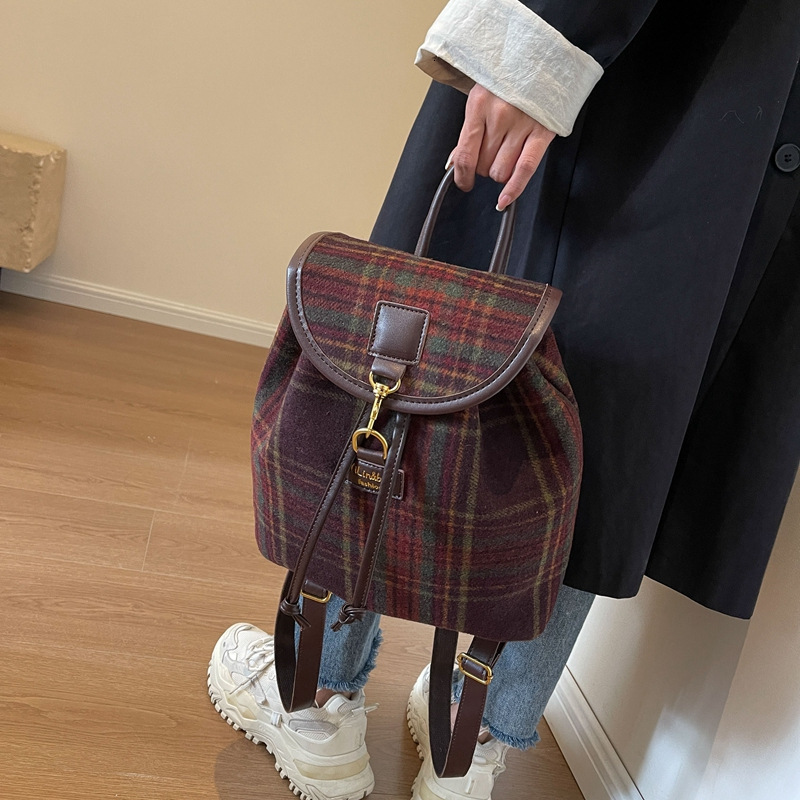 New grid design retro style handheld student girl designer backpack lightweight trendy bag bag