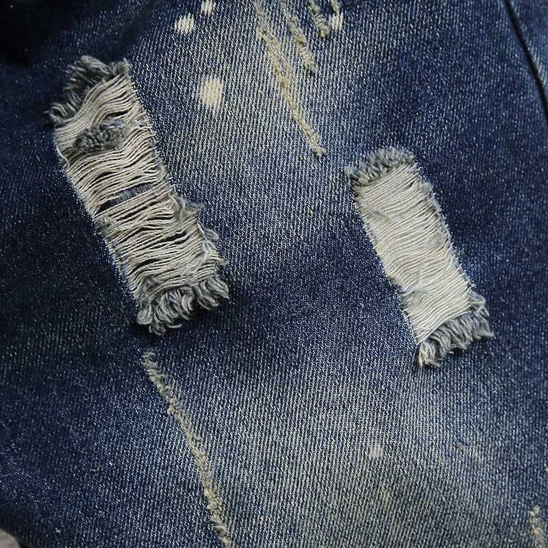 Summer High Street Ripped Short Jeans Mens Fashion Vintage Denim Shorts Slim Straight Hole Hip-hop Knee-length PantsXJ241206