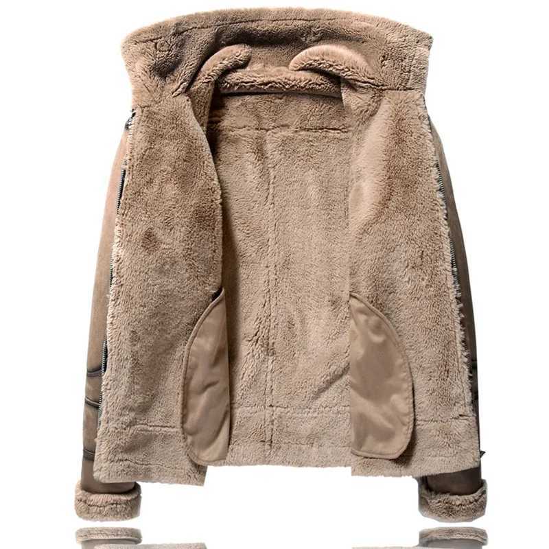 New Men Suede Leather Jacket Winter Warm Outwear Faux Fur Turn-down Collar Coat Buckles Plus Size JacketXJ241206