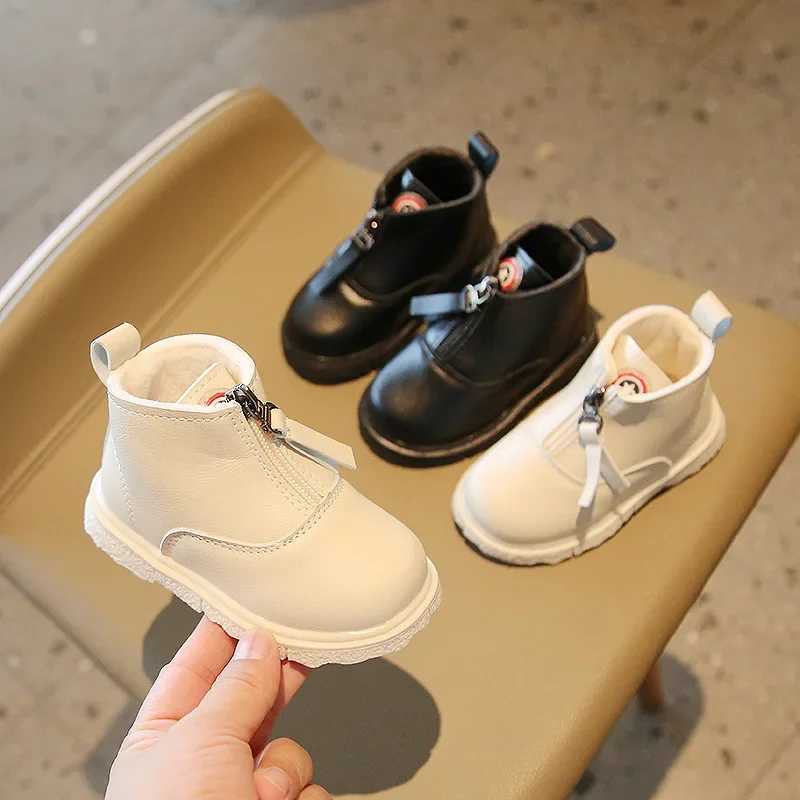 Wholesale Lots Bulk Boots Kid Slish Front Zipper Baby Toddler Short Boots Soft PU Leather Girls Boys Plush Winter Boots E10221XJ241206