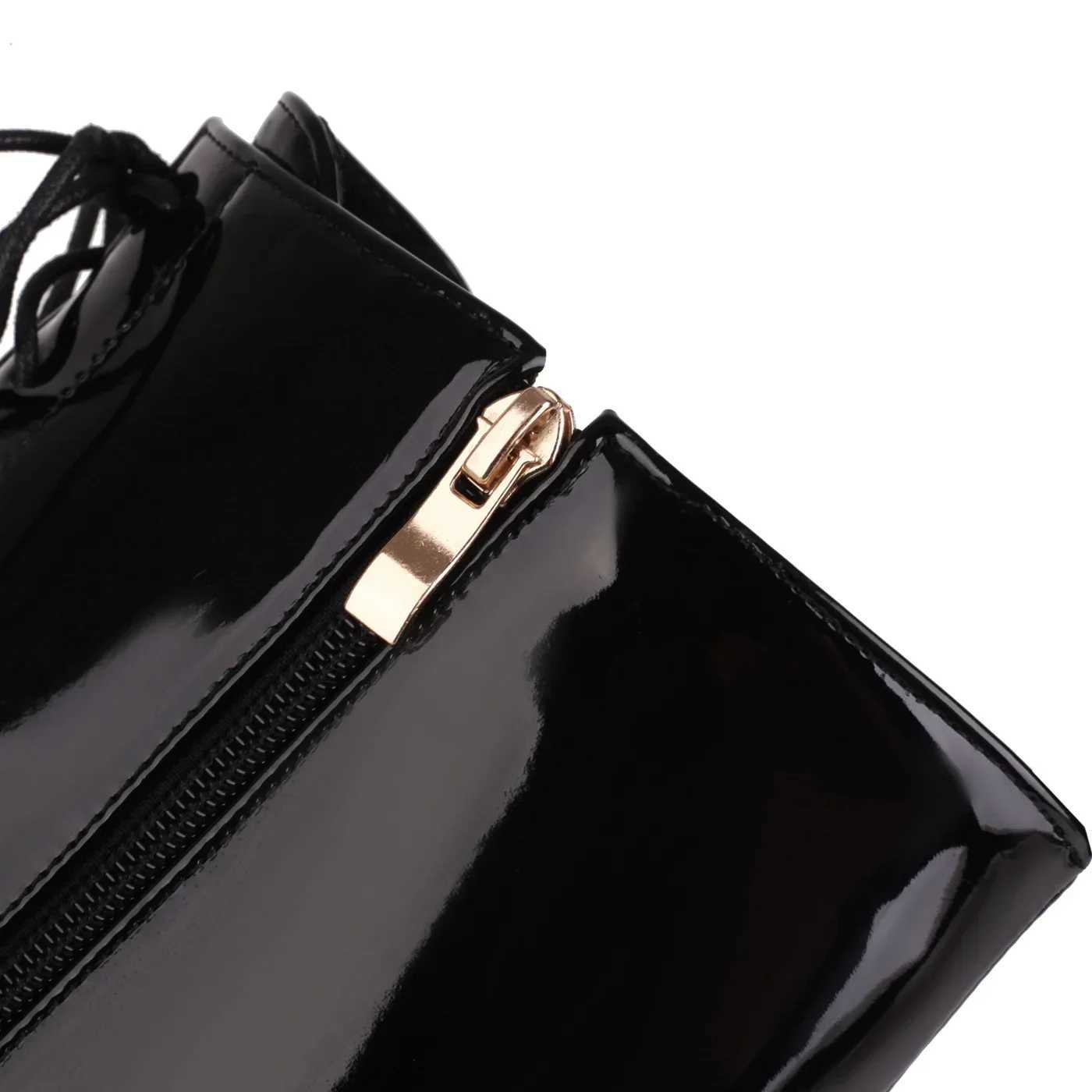 High Quality Sexy knee high boots short and chubby H white patent leather party dress womens winter and autumn zippers riding Lg boots T241206