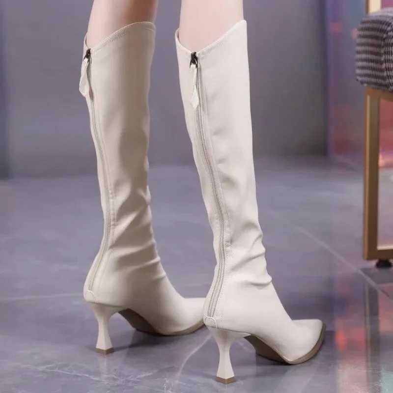 High Quality Lg Boots Wen Shoes Platform Boots Sexy Pointed Side Zipper Lacquer Leather Thin H Super Knee Lg Boots T241206
