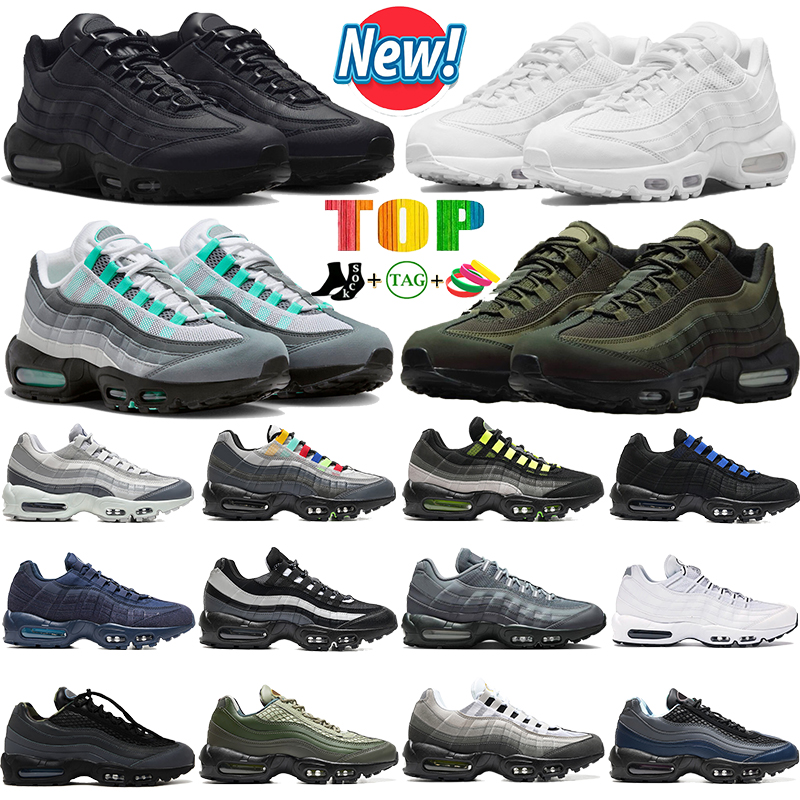 New 95 95s Big Size mens designer shoes Triple Black white Neon Dark Grey hyper turquoise Midnight navy Multi color outdoor casual shoe low sneakers womens trainers
