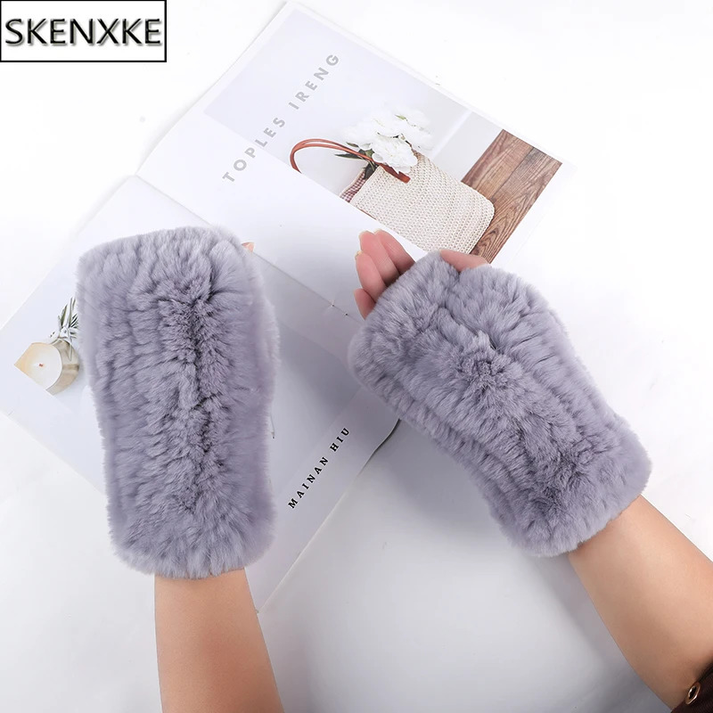 Womens 100% Genuine Knitted Rex Rabbit Fur Gloves Winter Warm Womens Genuine Fur Fingerless Gloves Hand Knitted Fur Gloves 241206
