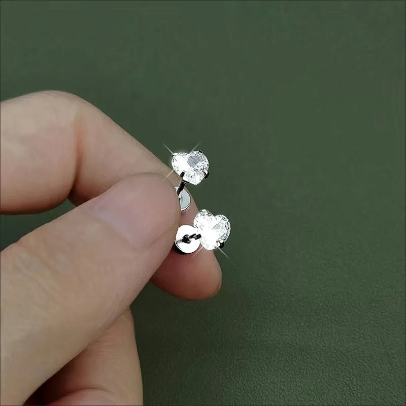 Heart shaped ear bone Nai 0.3 carats -2 carats short rod 4-8mm steel flat bottom earrings Japanese Korean style 241205