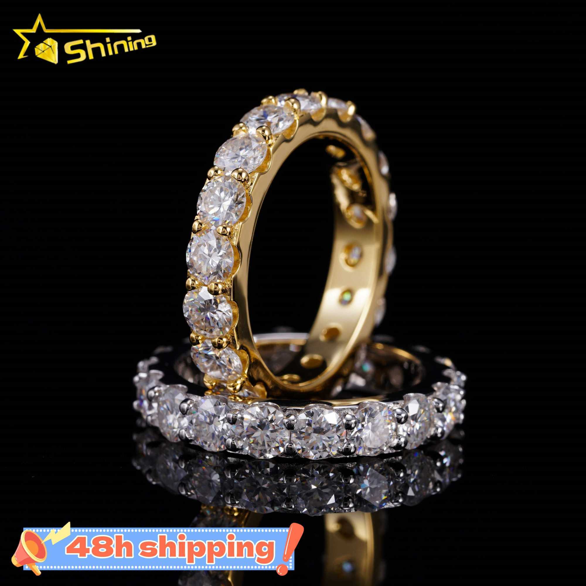 Fine Jewelry Rings 925 Silver Iced Out Hip Hop 14K Gold Plated 2MM 3MM 4MM Lab Grown Diamond VVS Moissanite Engagement Band Ring