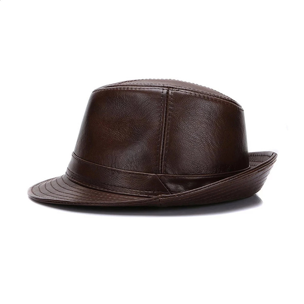 2024 mens fashion hat autumn warm denim 100% real denim leather hat mens real denim leather hat 241206